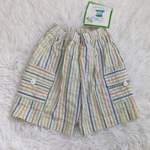 NEW Boys Little Threads 18 Months Seersucker Shorts White Orange Blue - Picture 1 of 3